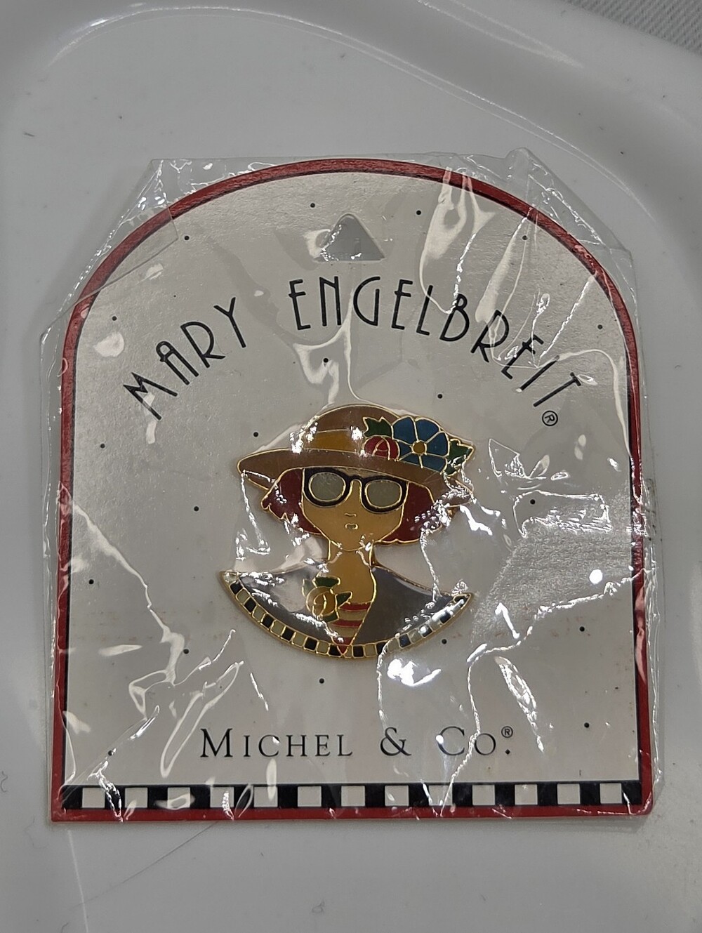 🌸 Vintage Mary Engelbreit "Girl with Glasses" Enamel Pin NIP NWT 🌸